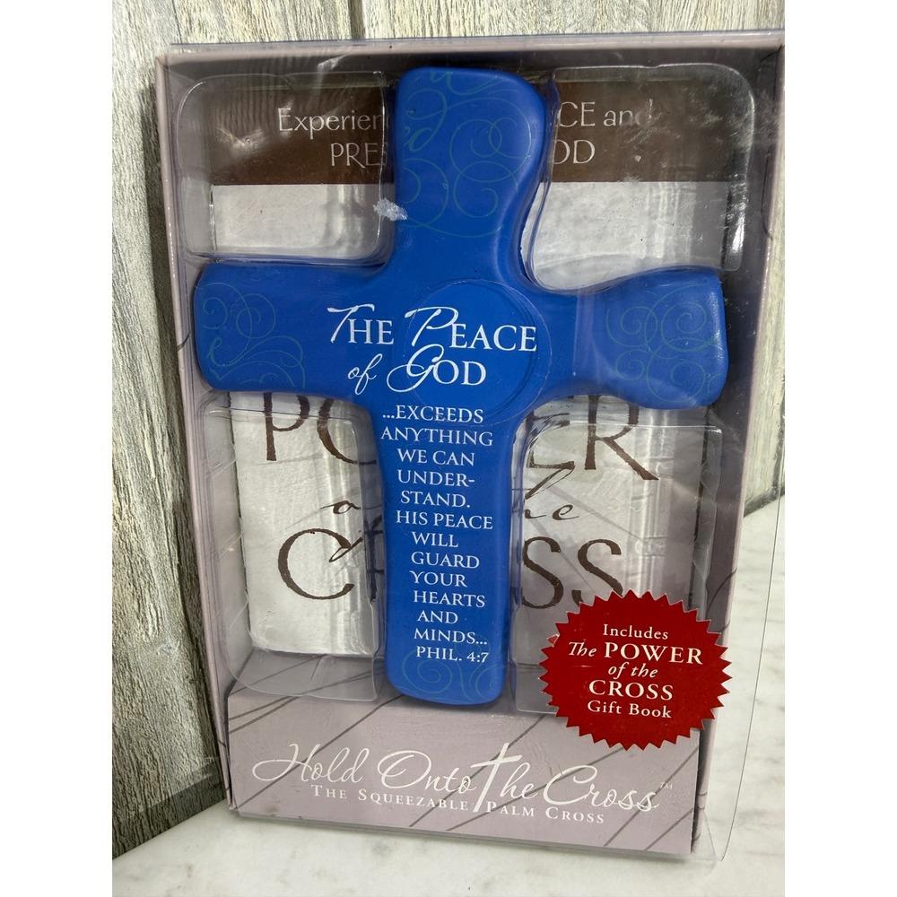Lighthouse Christian Hold Onto The Cross Blue Squeezable Palm Cross‎ & Gift Book